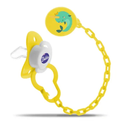 Picture of BUBBLES BEVELED PACIFIER WITH CHAIN 0M, YELLOW