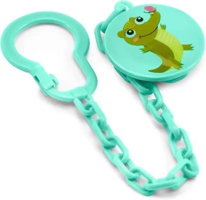 Picture of BUBBLES BEVELED PACIFIER WITH CHAIN, 6M GREEN