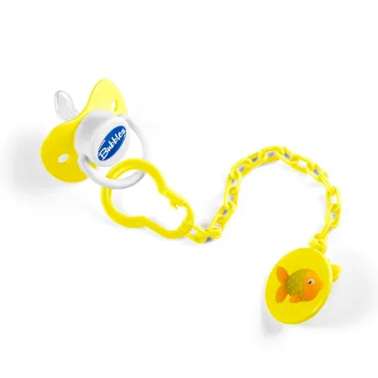 Picture of BUBBLES BEVELED PACIFIER WITH CHAIN, 6M YELLOW