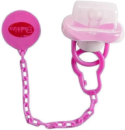 Picture of BUBBLES BEVELED PACIFIER WITH CHAIN, 6M ROSE