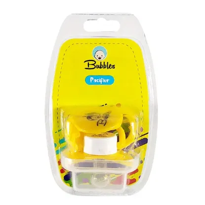 Picture of BUBBLES REGULAR PACIFIER WITH CHAIN 6M YELLOW